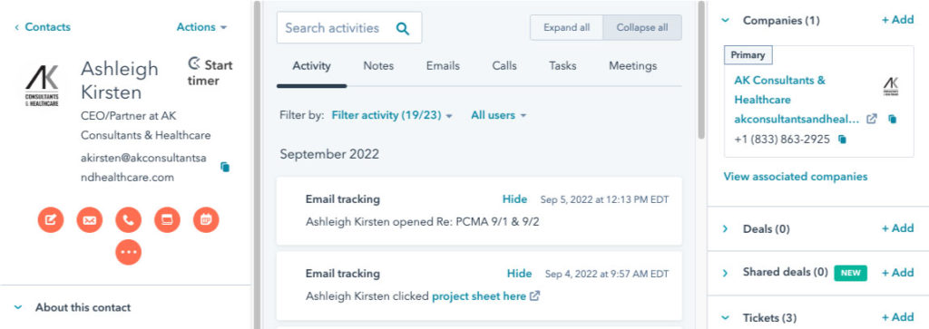 Showing a Contact's Email Tracking History Inside the Hubspot CRM